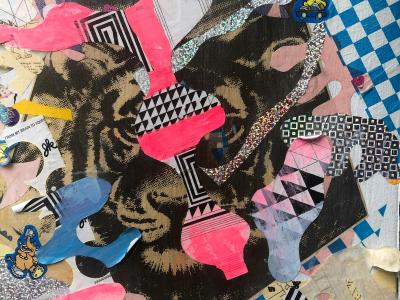 farverig collage af forskellige materialer 