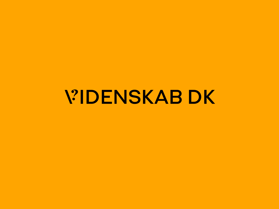 Skriften: "Videnskab.dk". På orange baggrund 