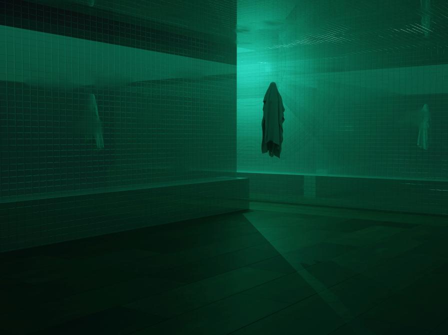 en spøgelseslignende figur svæver over jorden i et mørkt rum 