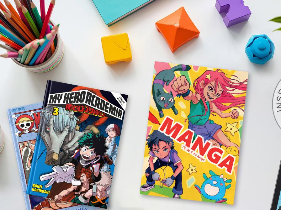 Bogpjece omhandlende Manga der ligger på et bord 